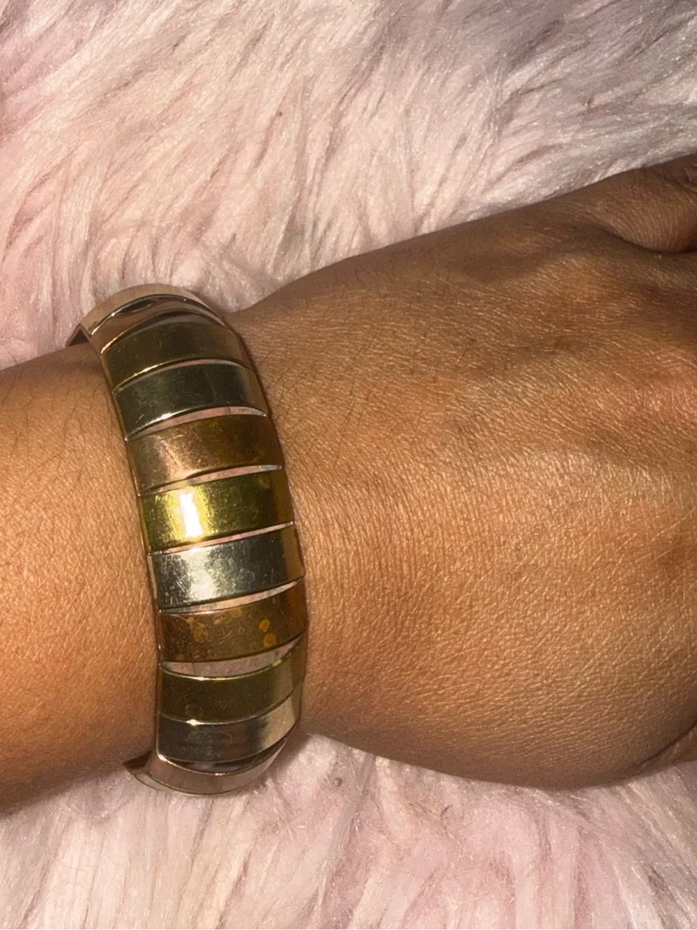 Three tone bracelet.. real copper Gold Tone Segment Bangle Bracelet